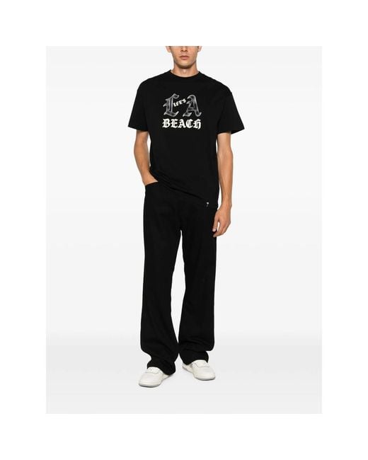 Palm Angels Black Life's A Beach Graphic-Print T-Shirt for men