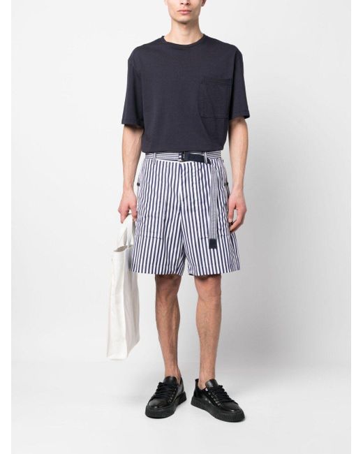 Sacai Blue Vertical-stripe Print Cotton Shorts for men