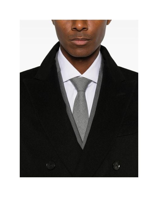 Caruso Black Double-Breasted Peaked-Lapel Coat for men