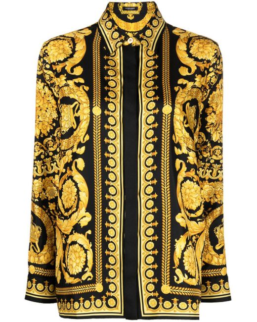 Versace Silk Barocco-print Long-sleeve Shirt in Black | Lyst