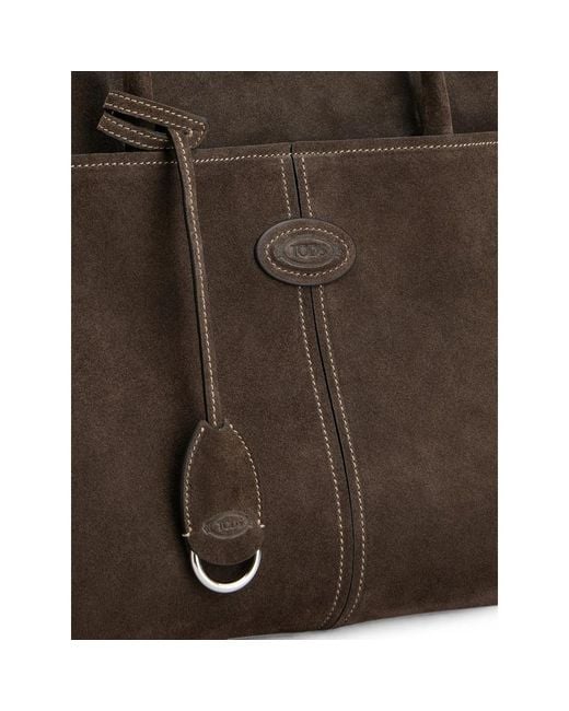 Tod's Brown Suede Logo-Patch Tote Bag