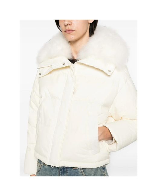Yves Salomon White Fur-Trim Puffer Jacket