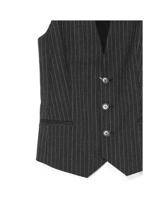 MM6 by Maison Margiela Black Pinstripe-Pattern Sleeveless Waistcoat