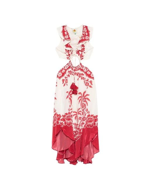 Farm Rio Red Guanacaste Sand Cut Out Sleeveless Midi Dress