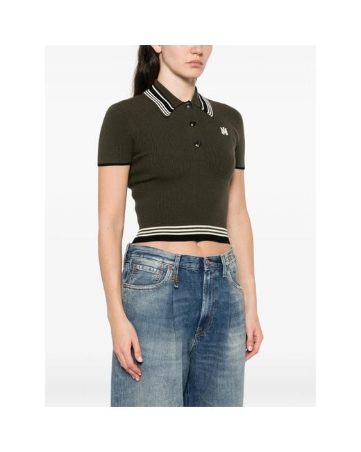 Amiri Green Logo-Embroidered Polo Top