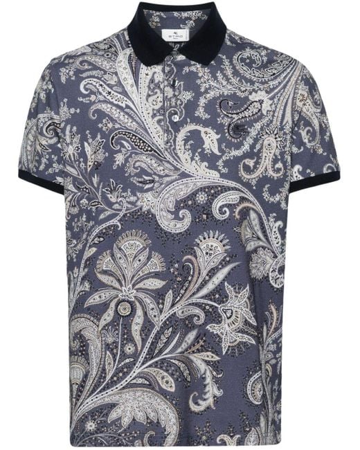 Etro Blue Paisley-Print Polo Shirt for men