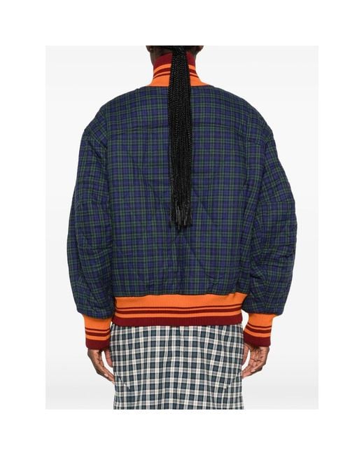 Dries Van Noten Blue Valdi Quilted Checked Bomber Jacket