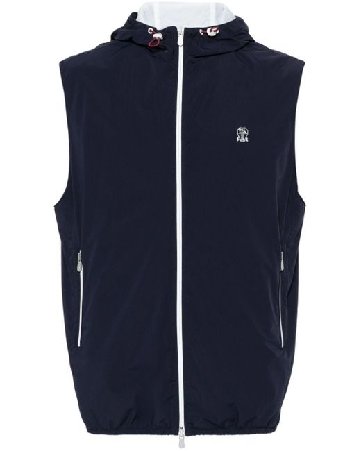 Brunello Cucinelli Blue Drawstring-Hood Vest Jacket for men