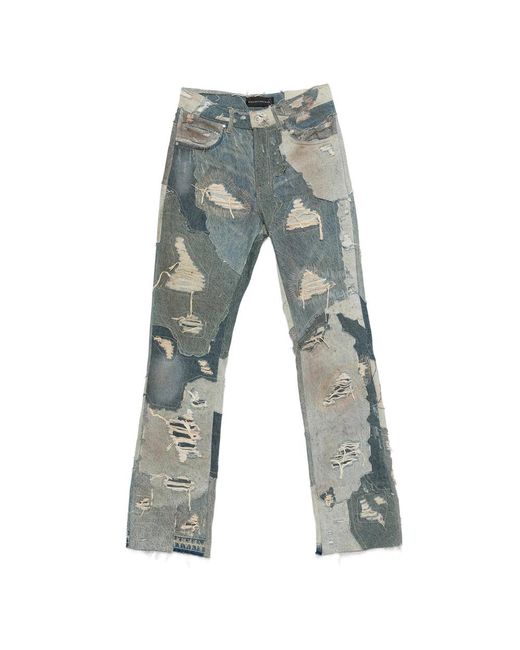Who Decides War Blue Distressed Patchwork Jeans for men