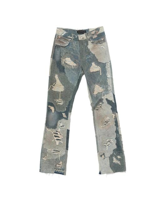 Who Decides War Blue Distressed Patchwork Jeans for men