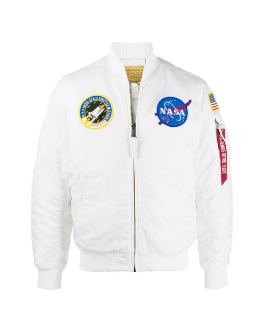 Alpha Industries Synthetic Nasa Ma-1 Bomber Jacket in White for Men ...