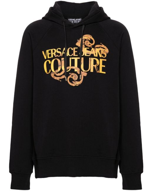 Versace Black Watercolour Couture-Logo Hoodie for men
