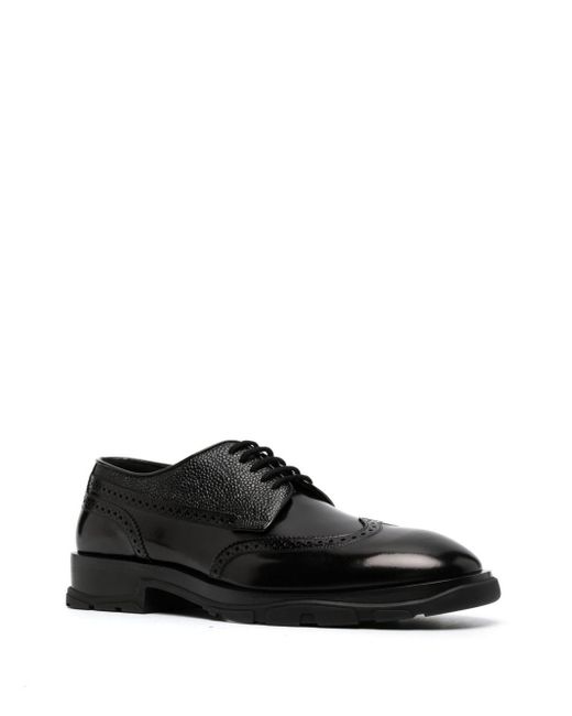 Alexander McQueen Black Brushed And Textured Leather Derby Shoes for men