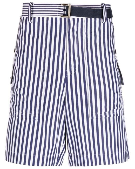 Sacai Blue Vertical-stripe Print Cotton Shorts for men