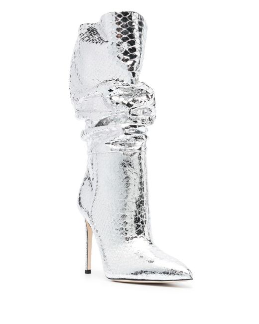 Paris Texas White 105Mm Snakeskin-Effect Metallic Boots