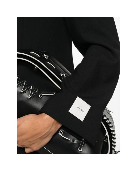 Calvin Klein Black Single-Breasted Logo-Patch Jacket