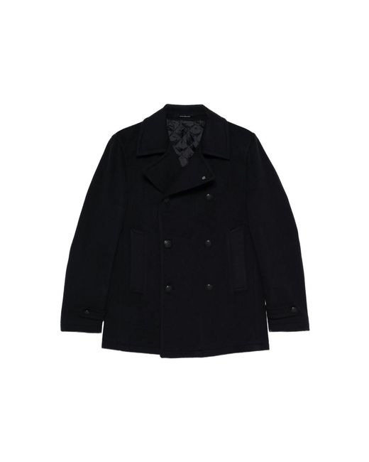 Tagliatore Black Double-Breasted Wool Coat for men