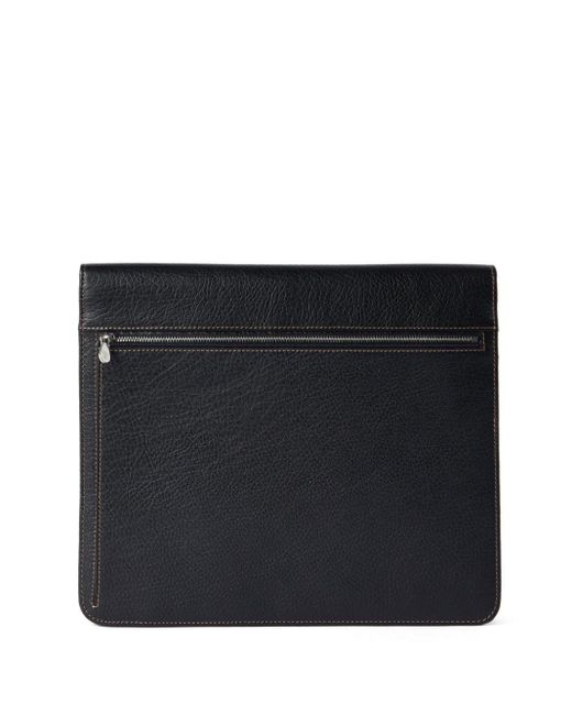 Brunello Cucinelli Black Logo-debossed Leather Laptop Bag for men