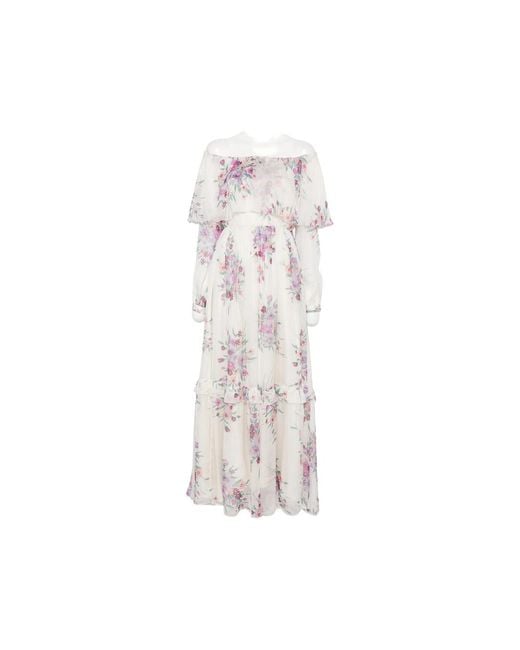 Raquel Diniz White Marisol Floral-Print Ruffled Maxi Dress