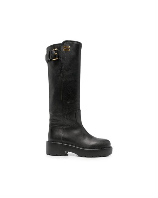 Miu Miu Black Buckle-Detail Boots