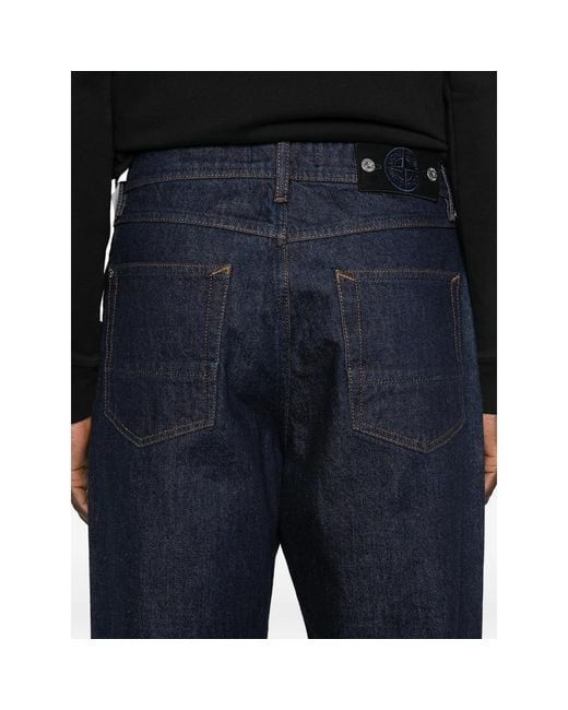 Stone Island Blue Five-Pocket Star-Embroidery Denim for men