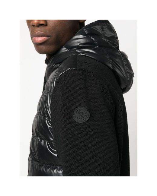 Moncler Black Panelled Padded Hooded Jacket for men