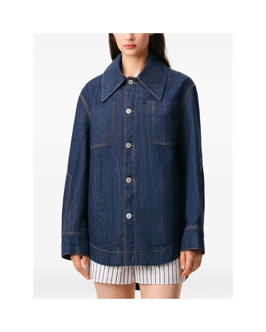 AMI Blue Ami De Coeur Buttoned Overshirt for men