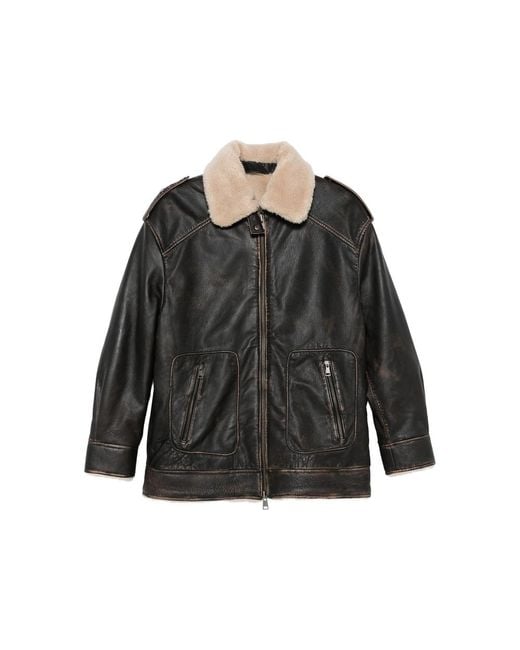 Eraldo Black Shearling-Collar Leather Jacket