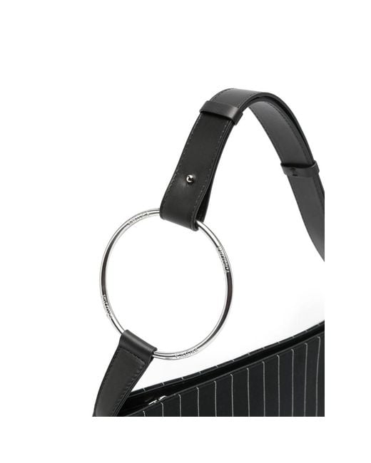 Dondup Black Pinstripe-Pattern Ring-Handle Clutch Bag