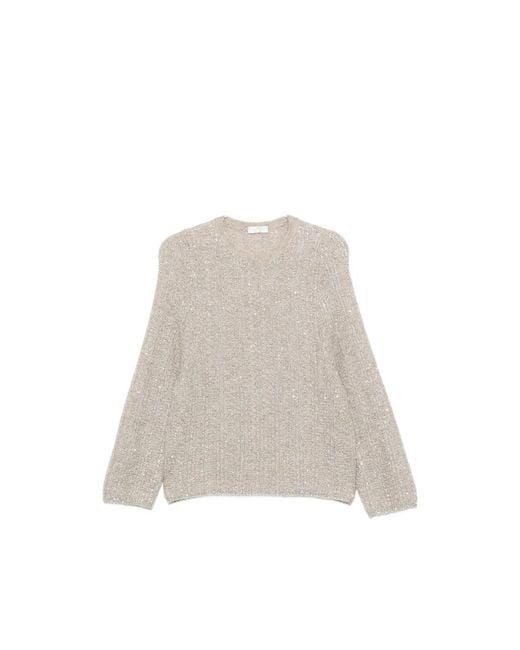 Panicale White Sequin-Embellished Ribbed-Knit Sweater