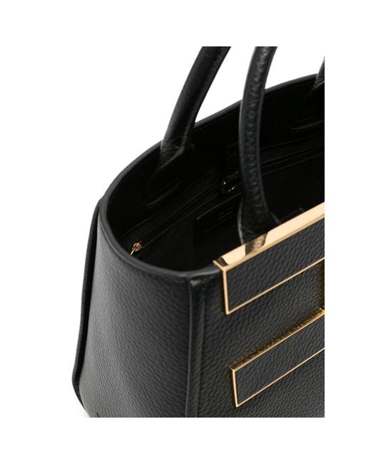 Elisabetta Franchi Black Logo-Plaque Pebbled-Effect Tote Bag