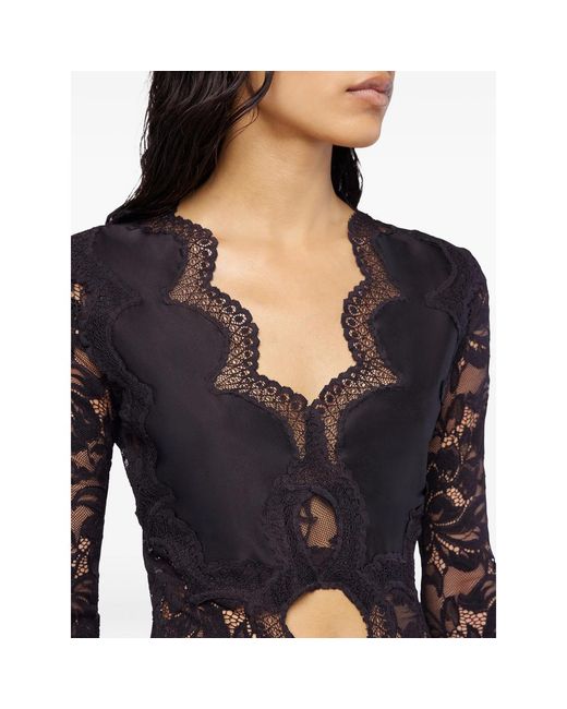 Rabanne Black Lace Long-Sleeve Blouse