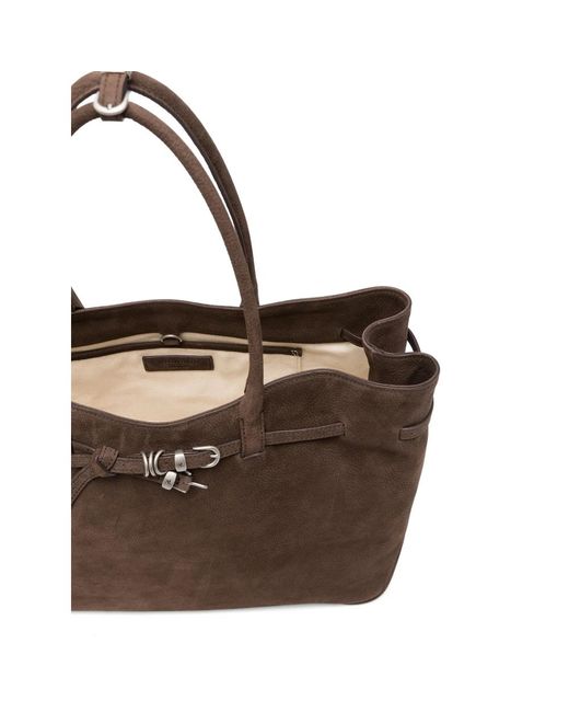 MARGE SHERWOOD Brown Buckle-Detail Suede Tote Bag