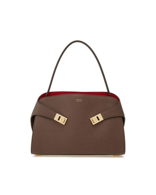 Ferragamo Brown Small Hug Soft Shoulder Bag