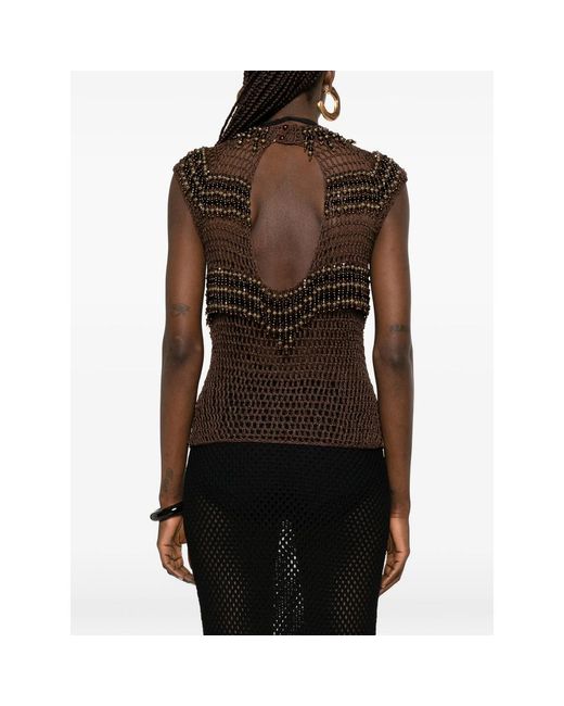 Bless Brown Beaded Crochet Top