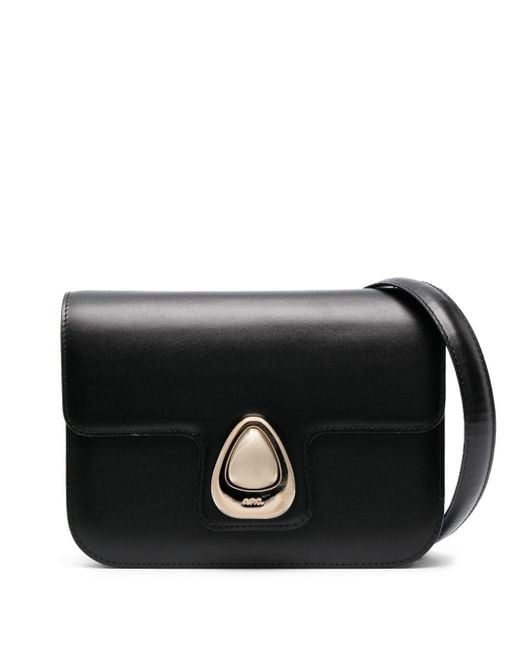 A.P.C. Black Mini Grace' Shoulder Bag With Embossed Logo In Smooth Leather