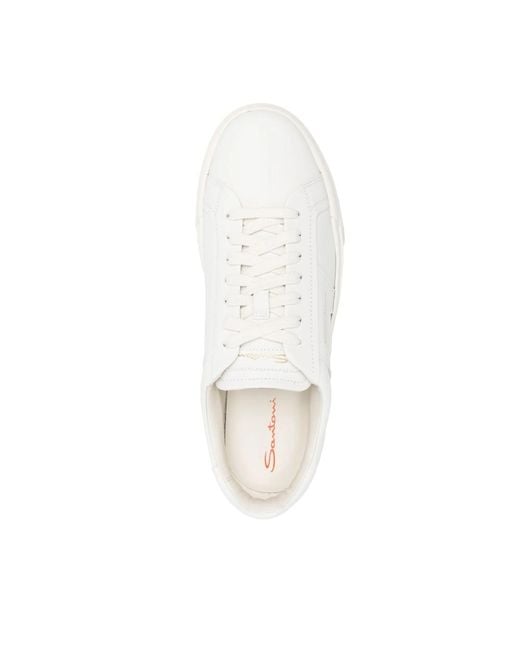 Santoni White Double Buckle Low-Top Sneakers for men