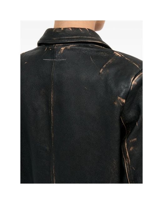 MM6 by Maison Margiela Black Buttoned Leather Jacket