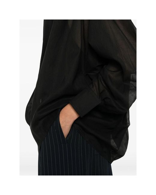 ANDAMANE Black Rania Gathered Semi-Sheer Blouse