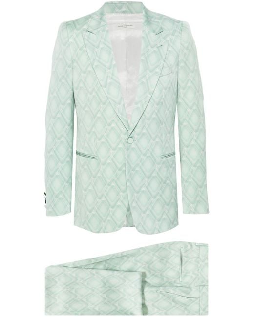 Dries Van Noten Green Geometric-Print Wool Suit for men