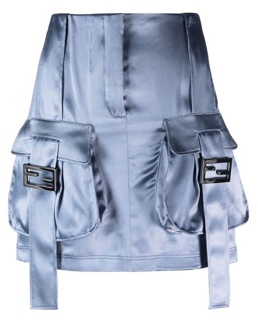 Fendi Blue Cargo Pockets Satin Mini Skirt