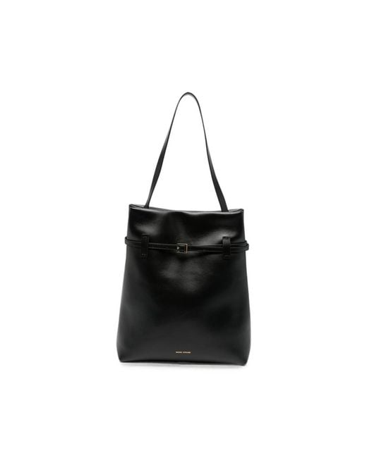 MANU Atelier Black Buckle-Detail Leather Tote Bag