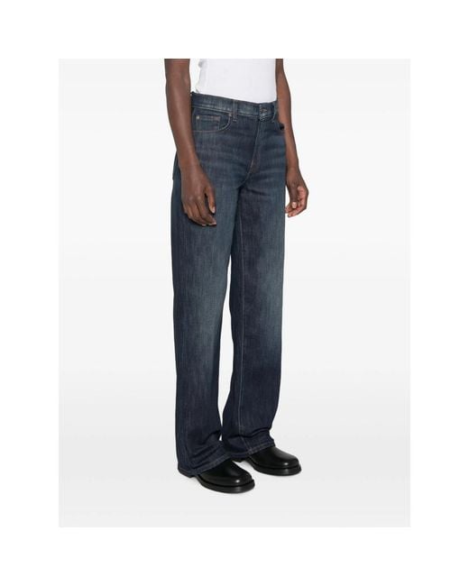 7 For All Mankind Blue Stovepipe Belt-Loop Jeans