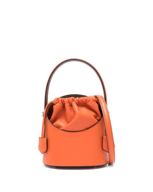 Etro Orange Mini Saturno Leather Bucket Bag
