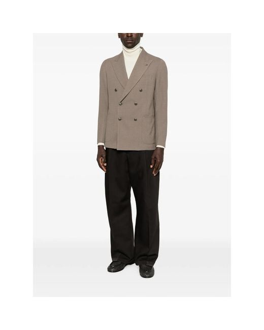 Tagliatore Brown Double-Breasted Peak-Lapels Blazer for men