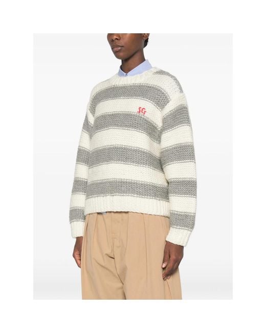 Stine Goya White Striped Chunky-Knit Sweater