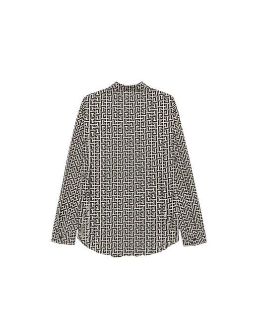 Balmain Gray Monogram-Print Button-Down Shirt for men