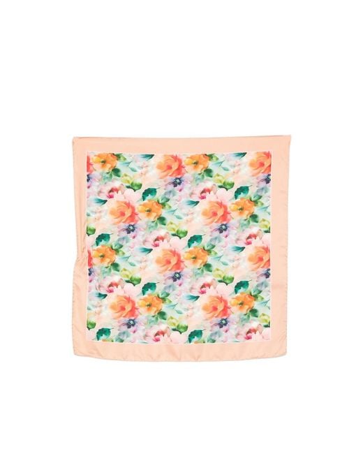 D'Aniello White Floral-Print Scarf