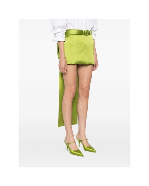 Self-Portrait Green Belted Bow-Detail Mini Skirt