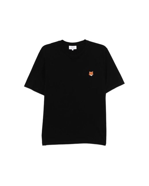 Maison Kitsuné Black Embroidered-Logo Patch T-Shirt for men